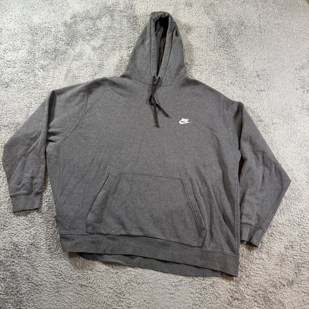 Nike Hoodie Mens 4XL Dark Gray Pullover Sweatshirt Sportswear Club Fleece Logo